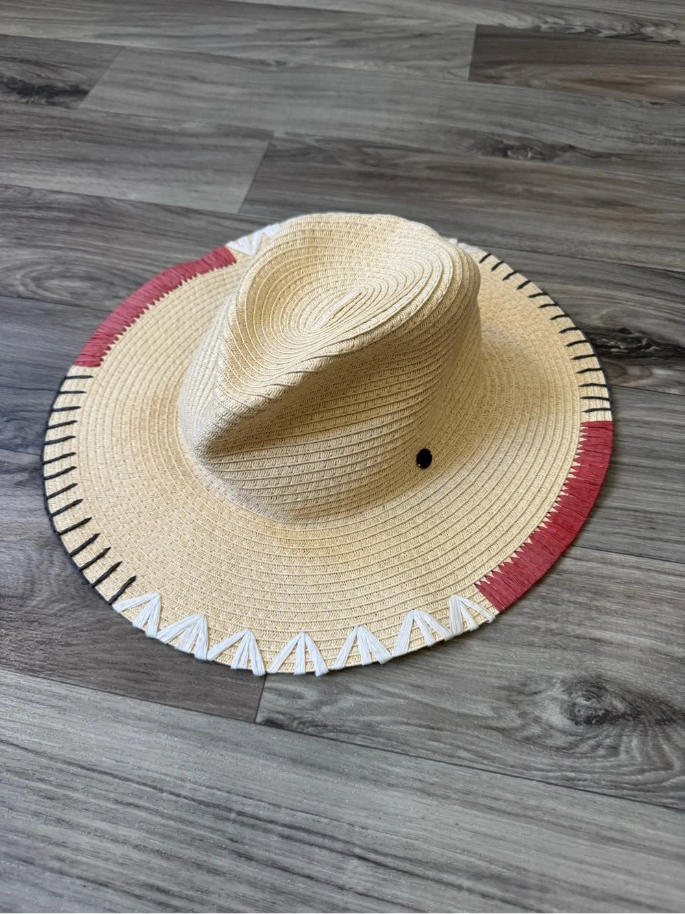 Roxy Straw Embroidered Edges Brim Hat